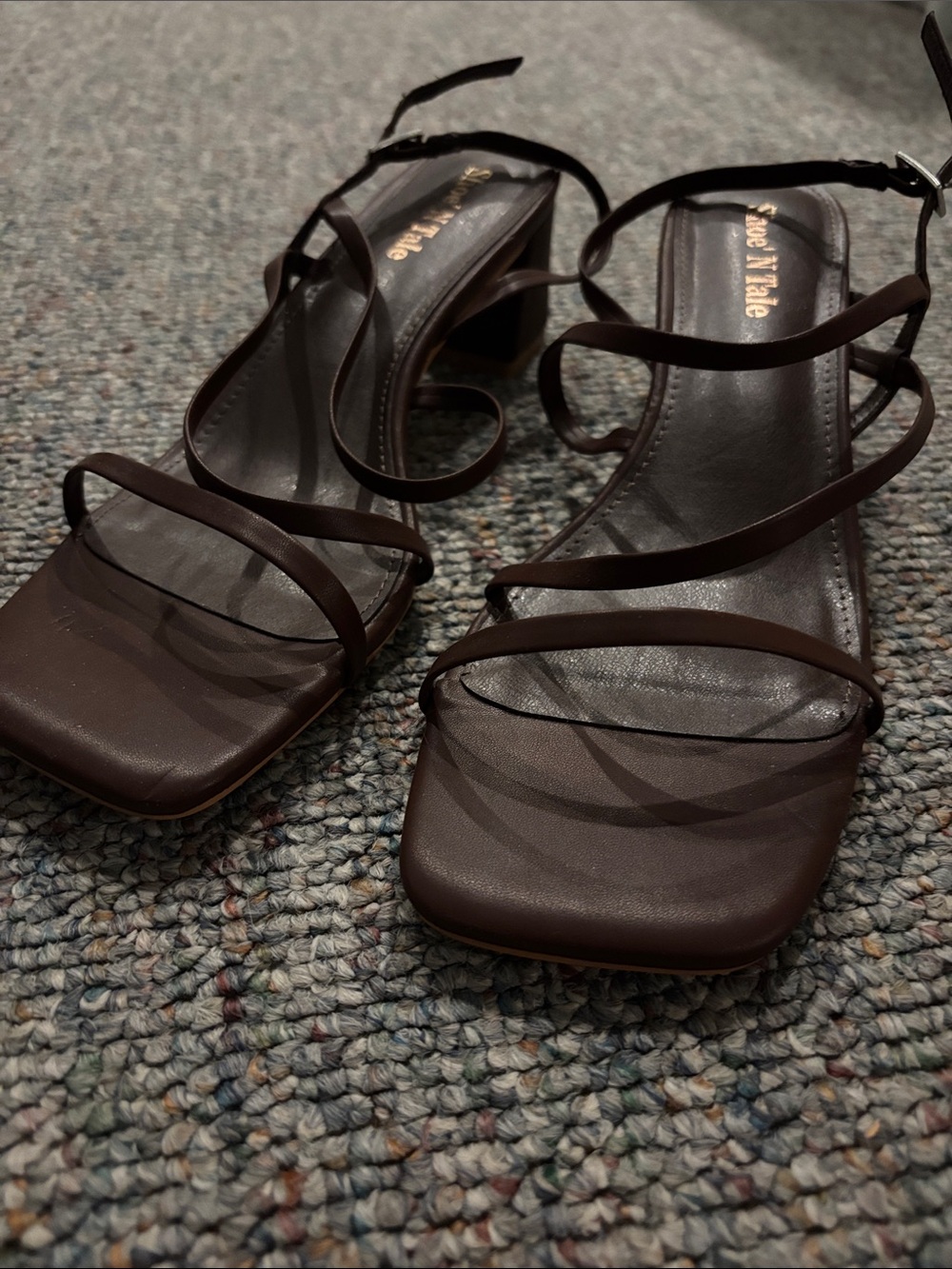 Strappy Dark Brown Square-Toe Heeled Sandals - only tried on